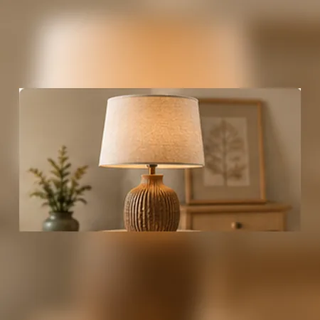 Luminária de Mesa Cerâmica Cúpula de Linho