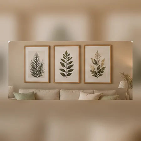 Kit 3 Quadros Decorativos Folhagem Minimalista